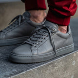 Grey Leather Remigio Lace-Up With Red Sole Sneakers