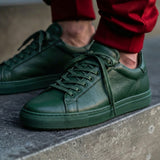 Green Leather Remigio Lace-Up With Red Sole Sneakers