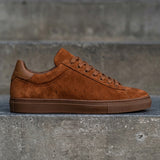 Brown Suede Leather Remigio Lace-Up With Red Sole Sneakers