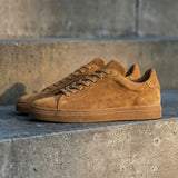 Tan Suede Leather Remigio Lace-Up With Red Sole Sneakers