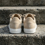 Beige Suede Leather Remigio Lace-Up With Red Sole Sneakers