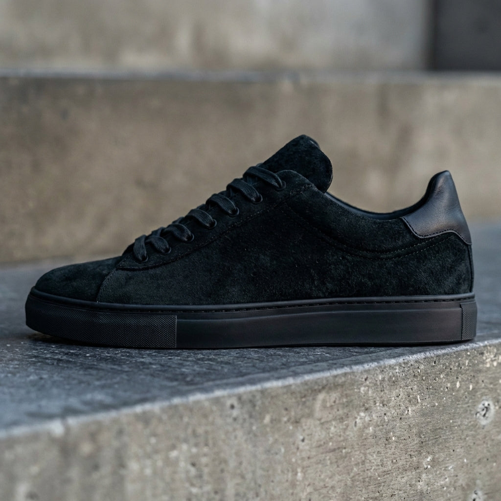Black Suede Leather Remigio Lace-Up With Red Sole Sneakers