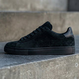 Black Suede Leather Remigio Lace-Up With Red Sole Sneakers