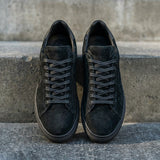 Black Suede Leather Remigio Lace-Up With Red Sole Sneakers