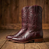 Burgundy Leather Renovaux Slip On Zipper Western Cowboy Boots - AW24
