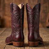 Burgundy Leather Renovaux Slip On Zipper Western Cowboy Boots - AW24