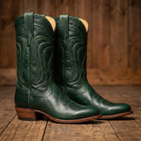 Green Leather Renovaux Slip On Zipper Western Cowboy Boots - AW24