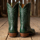 Green Leather Renovaux Slip On Zipper Western Cowboy Boots - AW24