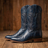Blue Leather Renovaux Slip On Zipper Western Cowboy Boots - AW24