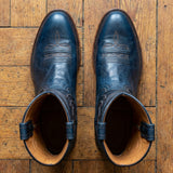 Blue Leather Renovaux Slip On Zipper Western Cowboy Boots - AW24