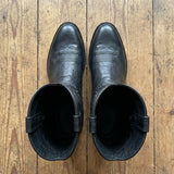 Black Leather Renovaux Slip On Zipper Western Cowboy Boots - AW24