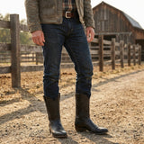 Black Leather Renovaux Slip On Zipper Western Cowboy Boots - AW24