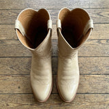 Beige Leather Renovaux Slip On Zipper Western Cowboy Boots - AW24