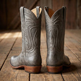 Grey Leather Renovaux Slip On Zipper Western Cowboy Boots - AW24