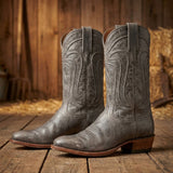 Grey Leather Renovaux Slip On Zipper Western Cowboy Boots - AW24