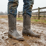 Grey Leather Renovaux Slip On Zipper Western Cowboy Boots - AW24