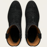 Black Suede Leather Renovaux Slip On Zipper Western Cowboy Boots - AW24