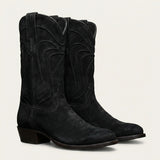 Black Suede Leather Renovaux Slip On Zipper Western Cowboy Boots - AW24