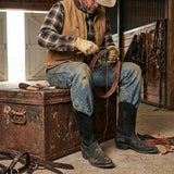 Black Suede Leather Renovaux Slip On Zipper Western Cowboy Boots - AW24