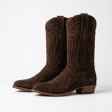 Brown Suede Leather Renovaux Slip On Zipper Western Cowboy Boots - AW24