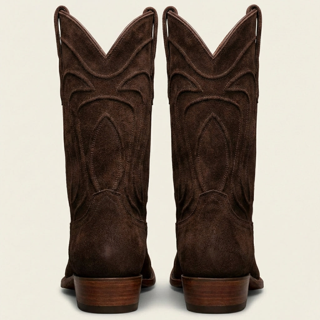 Brown Suede Leather Renovaux Slip On Zipper Western Cowboy Boots - AW24