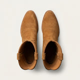 Tan Suede Leather Renovaux Slip On Zipper Western Cowboy Boots - AW24