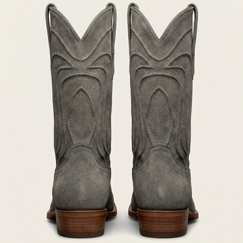 Grey Suede Leather Renovaux Slip On Zipper Western Cowboy Boots - AW24