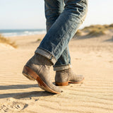 Grey Suede Leather Renovaux Slip On Zipper Western Cowboy Boots - AW24