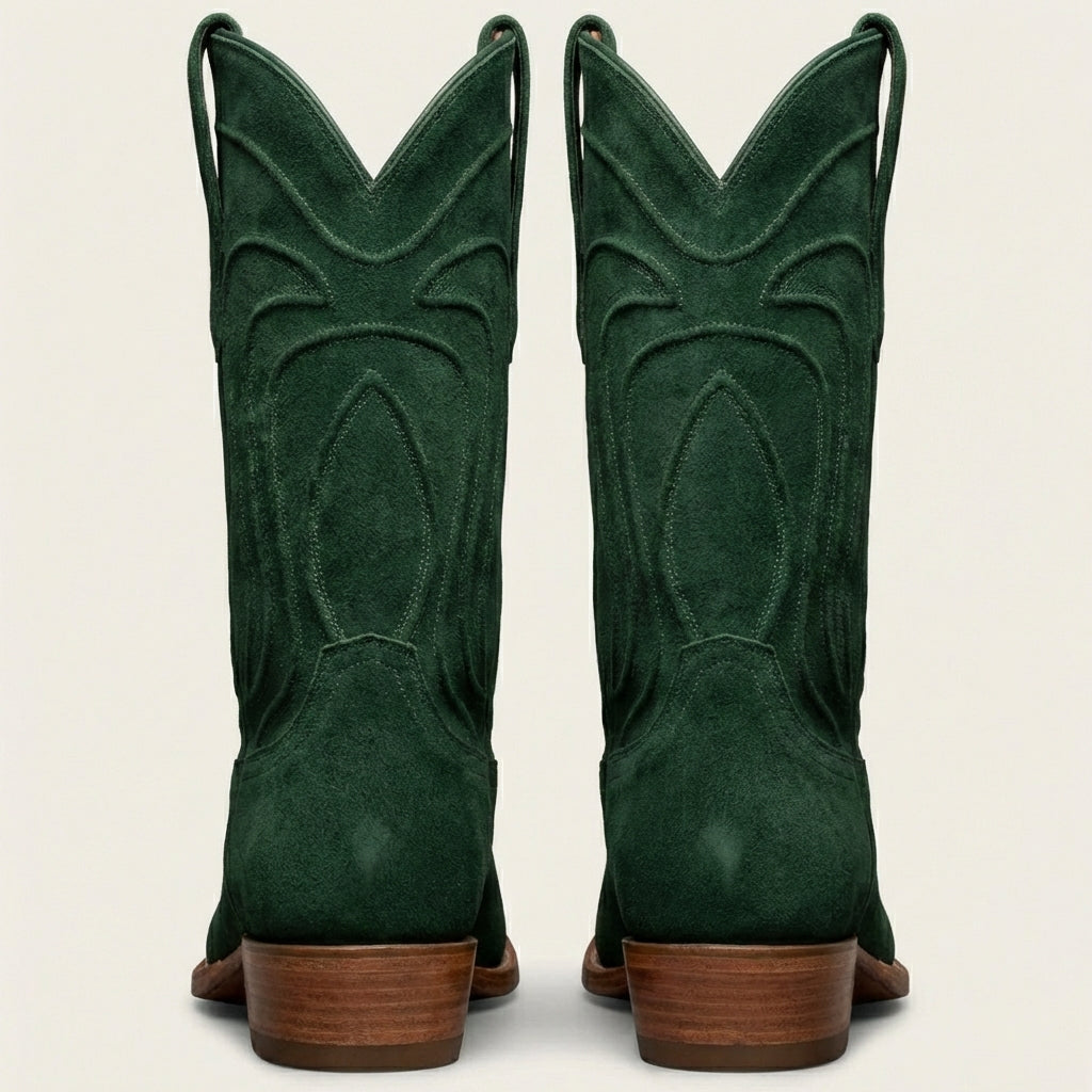 Green Suede Leather Renovaux Slip On Zipper Western Cowboy Boots - AW24