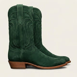 Green Suede Leather Renovaux Slip On Zipper Western Cowboy Boots - AW24