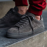 Grey Suede Leather Remigio Lace-Up With Red Sole Sneakers