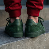 Green Suede Leather Remigio Lace-Up With Red Sole Sneakers