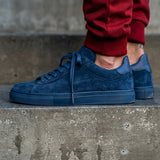 Blue Suede Leather Remigio Lace-Up With Red Sole Sneakers