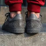 Grey Suede Leather Remigio Lace-Up With Red Sole Sneakers