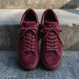 Burgundy Suede Leather Remigio Lace-Up With Red Sole Sneakers