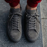 Grey Suede Leather Remigio Lace-Up With Red Sole Sneakers