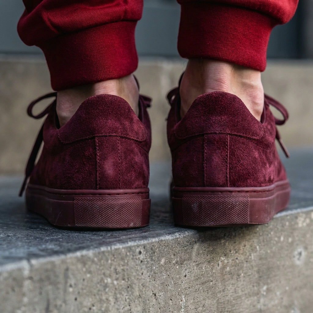 Burgundy Suede Leather Remigio Lace-Up With Red Sole Sneakers