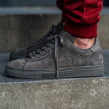 Grey Suede Leather Remigio Lace-Up With Red Sole Sneakers