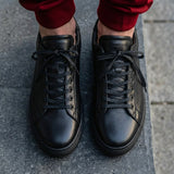 Black Leather Remigio Lace-Up With Red Sole Sneakers