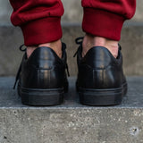 Black Leather Remigio Lace-Up With Red Sole Sneakers