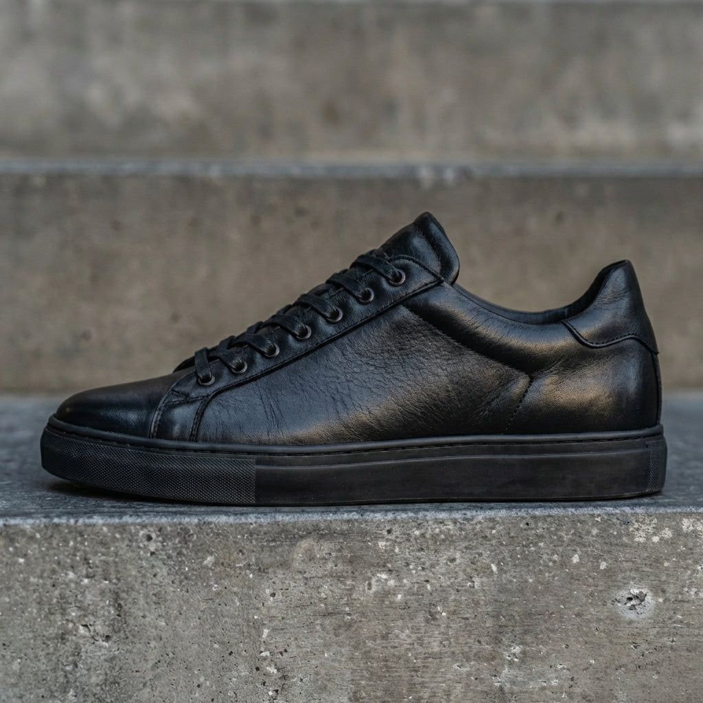 Black Leather Remigio Lace-Up With Red Sole Sneakers