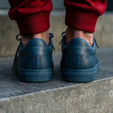 Blue Leather Remigio Lace-Up With Red Sole Sneakers