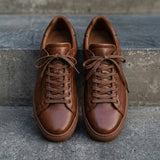 Brown Leather Remigio Lace-Up With Red Sole Sneakers