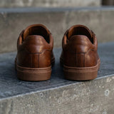 Brown Leather Remigio Lace-Up With Red Sole Sneakers