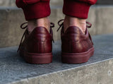 Burgundy Leather Remigio Lace-Up With Red Sole Sneakers