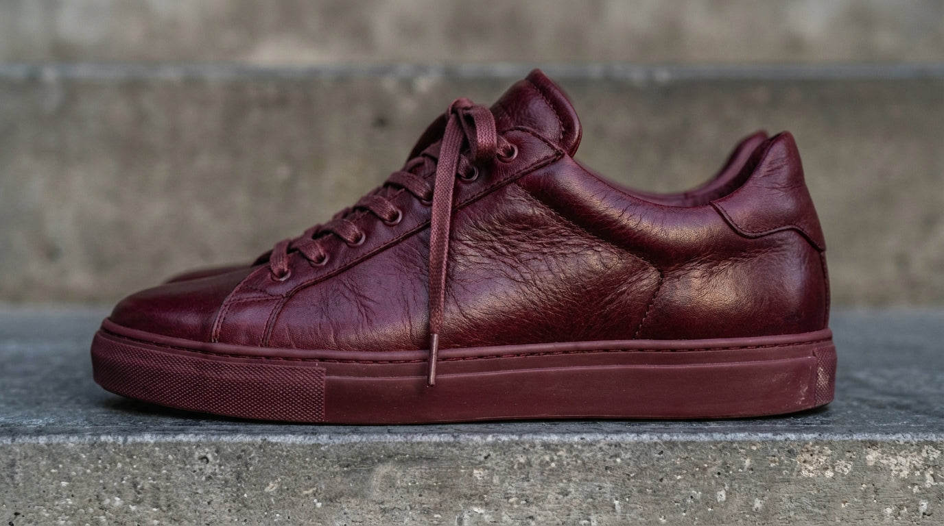 Burgundy Leather Remigio Lace-Up With Red Sole Sneakers