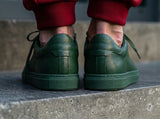Green Leather Remigio Lace-Up With Red Sole Sneakers