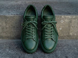 Green Leather Remigio Lace-Up With Red Sole Sneakers