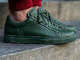 Green Leather Remigio Lace-Up With Red Sole Sneakers