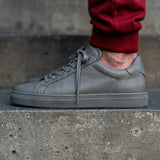 Grey Leather Remigio Lace-Up With Red Sole Sneakers